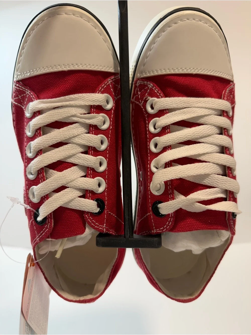 CROCS Kids Red Canvas Lace-Up Sneakers with White Accents